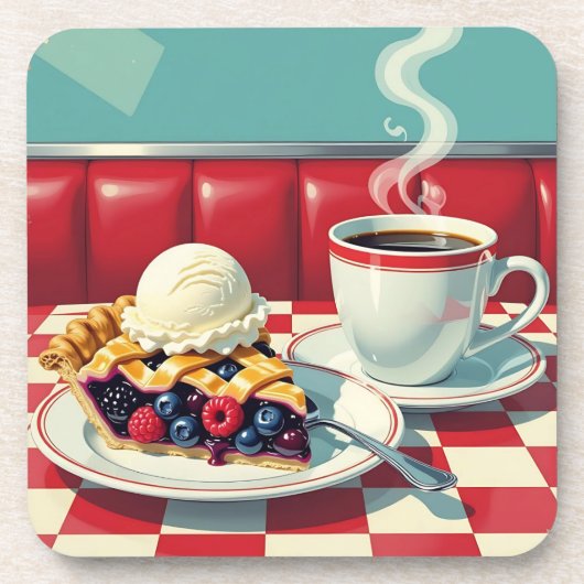 Gemischter Berry Pie, Eiscreme und Kaffee Getränkeuntersetzer (Vorderseite)