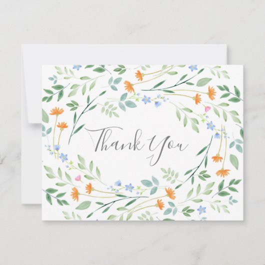 Gemischter Blumenrahmen mit Aquarellfarbe Dankeskarte (Vorderseite)