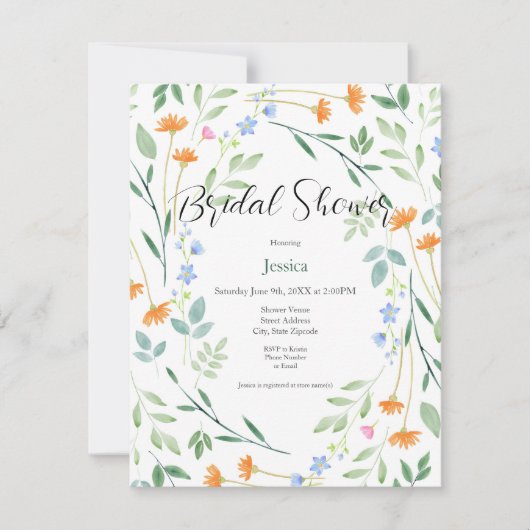 Gemischter Blumenrahmen mit Aquarellfarbe Einladung (Vorderseite)