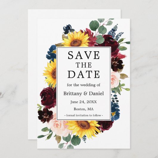 Gemischter Blumenrahmen mit Aquarellfarbe Save The Date (Vorne/Hinten)