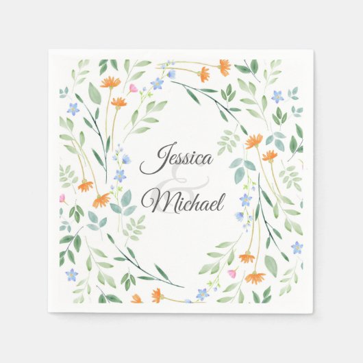 Gemischter Blumenrahmen mit Aquarellfarbe Serviette (Vorderseite)