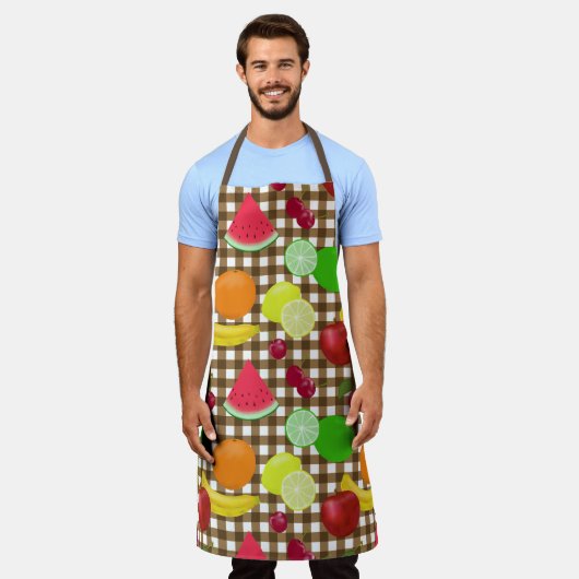 Gemischter Fruchtbraun und Weißer Gingham-Karo Schürze (Getragen)