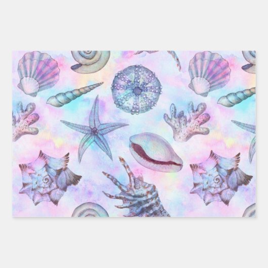 Gemischter Meeresfisch, Muscheln, Krebse, Quallen Geschenkpapier Set (Vorderseite 2)