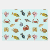Gemischter Meeresfisch, Muscheln, Krebse, Quallen Geschenkpapier Set (Vorderseite)