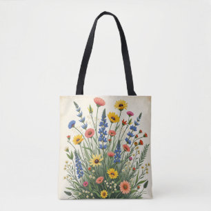 Gemischter Wildblumen-Cluster - Vintage-Botanik AO Tasche