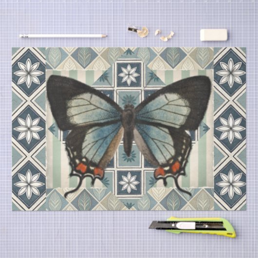 Gemischtes abstraktes Muster & Schmetterling-Decou Seidenpapier (Handwerk)