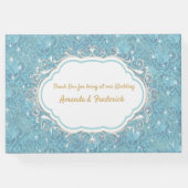 Gemischtes blaues Seidenmuster mit weißen Glitzern Gästebuch (Rückseite)