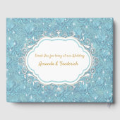 Gemischtes blaues Seidenmuster mit weißen Glitzern Gästebuch (Rückseite)