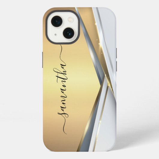 Gemischtes Metall 3D Gold Monogramm iPhone Hülle (Rückseite)