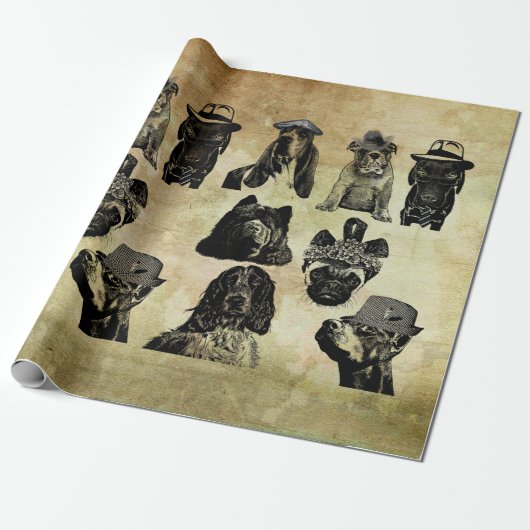 Gemischthuntenportraits originale Collage Art Geschenkpapier (Ungerollt)