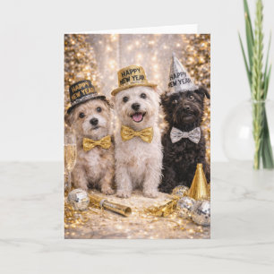 Gemischtrassige-Hunde-Neujahrskarte Frohes Neues J Feiertagskarte