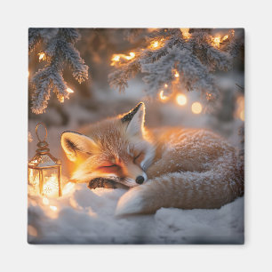 Gemmütlicher schlafender Fuchs unter schneebedeckt Magnet