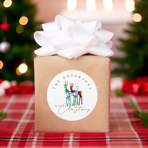 Gemstone Crystal Reindeer Frohe Weihnachten Runder Aufkleber