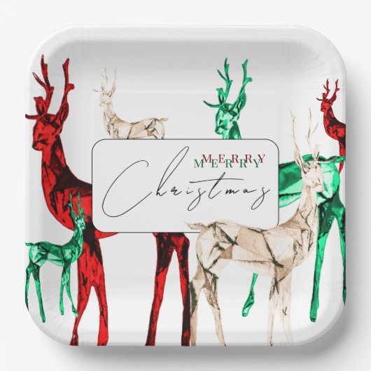 Gemstone Crystal Reindeer Frohe Weihnachtsfeiertag Pappteller (Vorderseite)