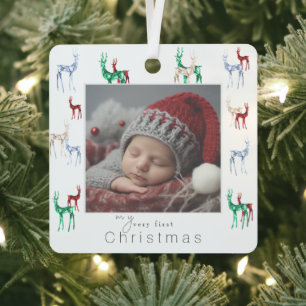 Gemstone Crystal Rentier Baby's First Christmas Ornament Aus Metall