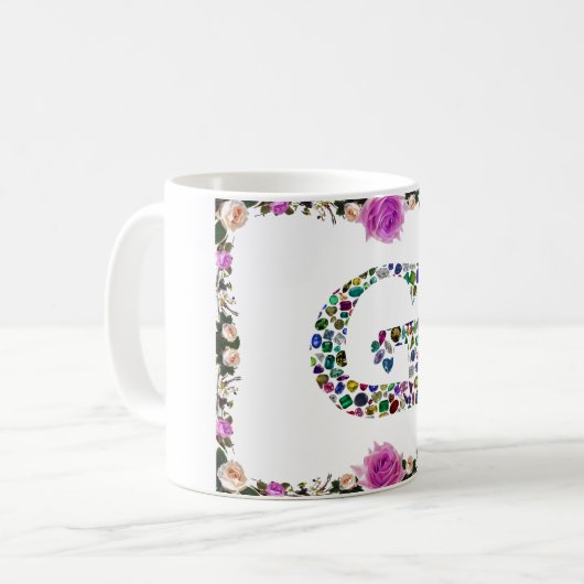 Gemstone Diamond Initial G Monogram Art Kaffeetasse (Vorderseite Links)
