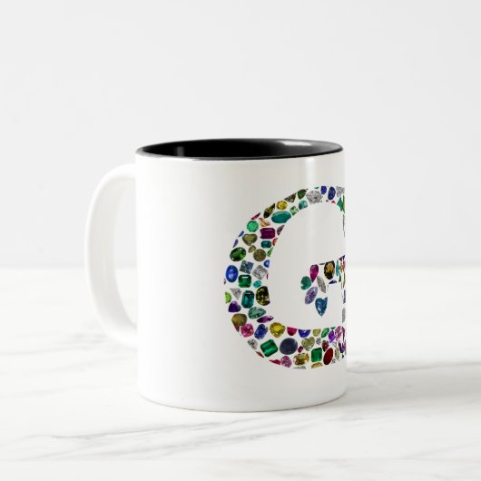 Gemstone Diamond Initial G Monogram Art Zweifarbige Tasse (Vorderseite Links)