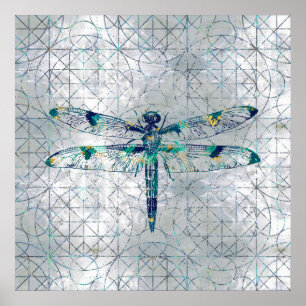 Gemstone Dragonfly auf dem sakralen Geometriemuste Poster