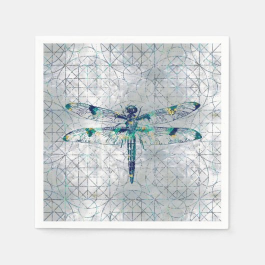 Gemstone Dragonfly auf dem sakralen Geometriemuste Serviette (Vorderseite)