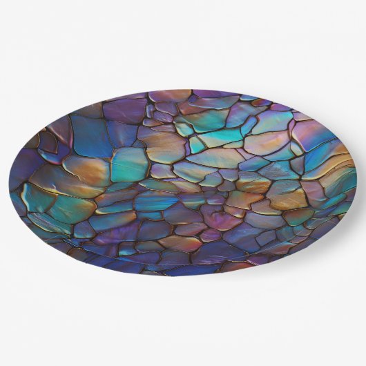 Gemstone Elements Opal farbiges Mix-Muster Pappteller (Schrägansicht)