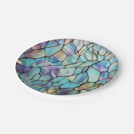 Gemstone Elements Opal farbiges Mix-Muster Pappteller (Schrägansicht)