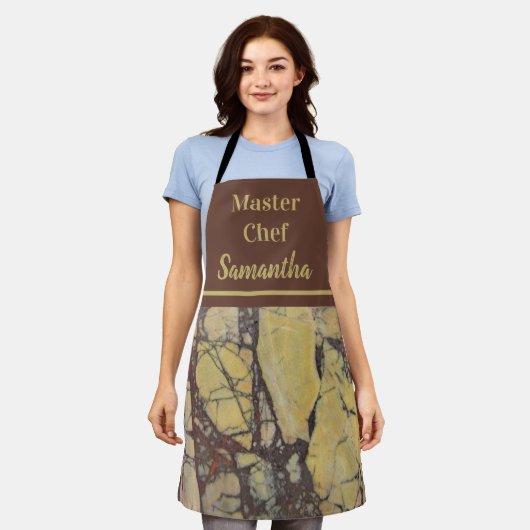 Gemstone Foto Dunkelrot und Gelb Master Koch Schürze (Getragen)