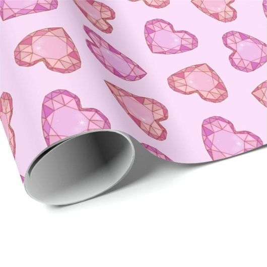 Gemstone Hearts Cute Pink Valentines Day Geschenkpapier (Rolleneckpunkt)