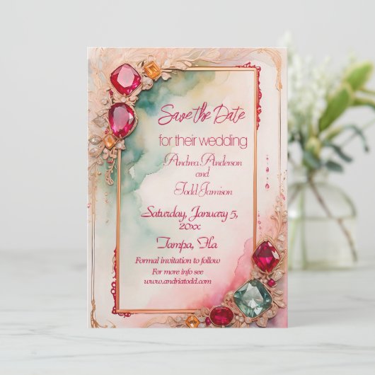 Gemstone-Hochzeit Save The Date (Stehend Vorderseite)