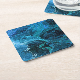 Gemstone Ocean Blue Watercolor Abstraktes Party Rechteckiger Pappuntersetzer