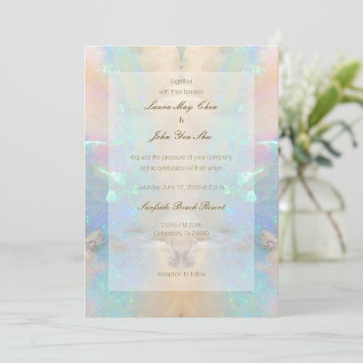 Gemstone Opal Crystal Marble Wedding Einladung (Stehend Vorderseite)