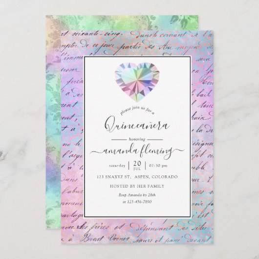 Gemstone Quinceañera Einladung (Vorne/Hinten)