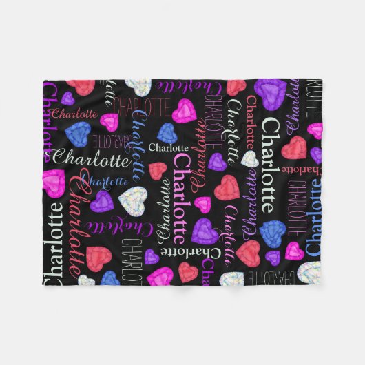 Gemstones Herz individuelle Name farbenfroh Charlo Fleecedecke (Vorderseite (Horizontal))