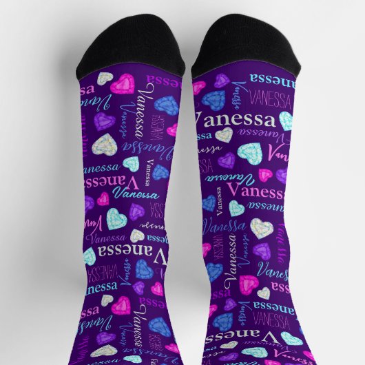 Gemstones Herzen individuelle Name farbenfroh Vane Socken (Oben)