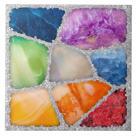 Gemstones Mosaikkollage auf Kristallhaufen Fliese (Vorderseite)