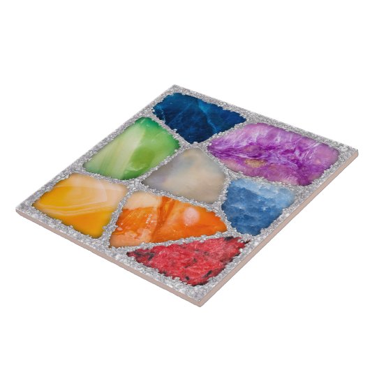 Gemstones Mosaikkollage auf Kristallhaufen Fliese (Seite)