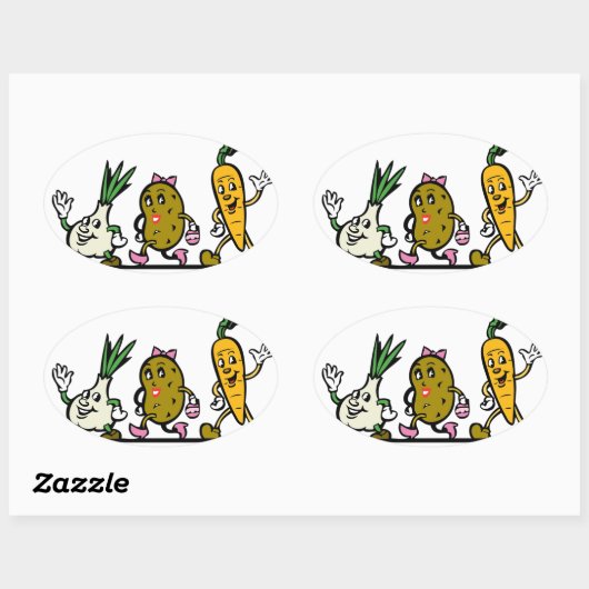 Gemüse-Cartoon-Wurzelgemüse Ovaler Aufkleber (Blatt)