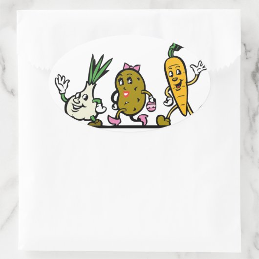 Gemüse-Cartoon-Wurzelgemüse Ovaler Aufkleber (Tasche)