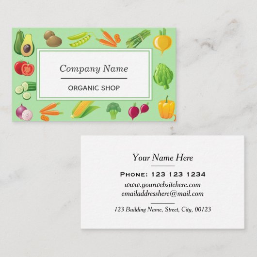 Gemüse-Illustrations-Grün-Bio Gesundheit Visitenkarte (Vorne/Hinten)