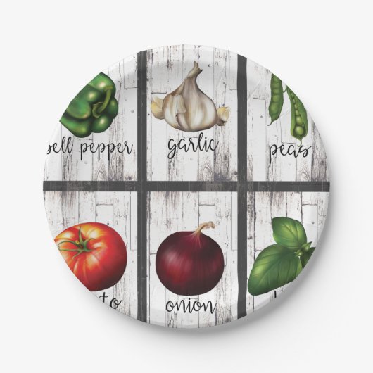Gemüse & Kräuter Rustikale moderne Küche Food Art Pappteller (Vorderseite)