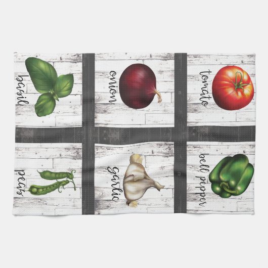 Gemüse & Kräuter Rustikale Moderne Küche Kunst Geschirrtuch (Horizontal)
