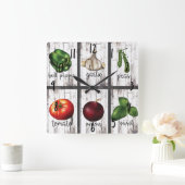 Gemüse & Kräuter Rustikale Moderne Küche Kunst Quadratische Wanduhr (Zuhause)