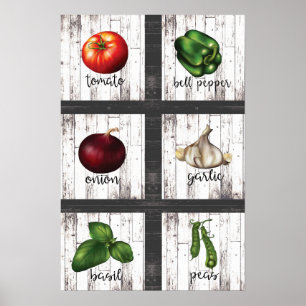 Gemüse & Kräuter Rustikale moderne Küche Wandkunst Poster