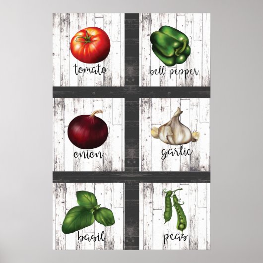 Gemüse & Kräuter Rustikale moderne Küche Wandkunst Poster (Vorne)