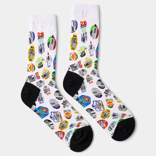 Gemüse Obst Barcode Aufkleber Schwarz-weiß Socken (Rechts)