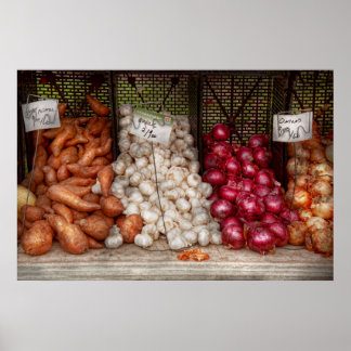 Gemüse - Süßkartoffeln, Knoblauch und Zwiebeln Poster