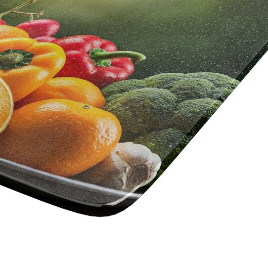 Gemüse und Obst auf dem Fach Schneidebrett (Ecke)