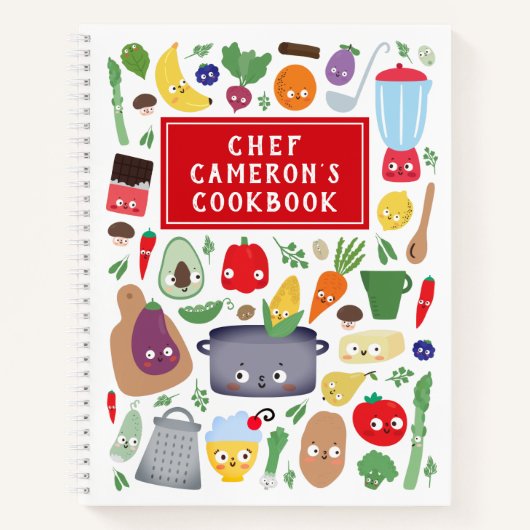 Gemüsegarnele Fruchtgegenstände Koch Kinder Kochbu Notizblock (Vorderseite)