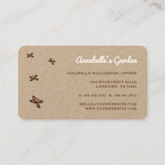 Gemüsegarten Medley & Schmetterlinge Rustikal Visitenkarte (Rückseite)