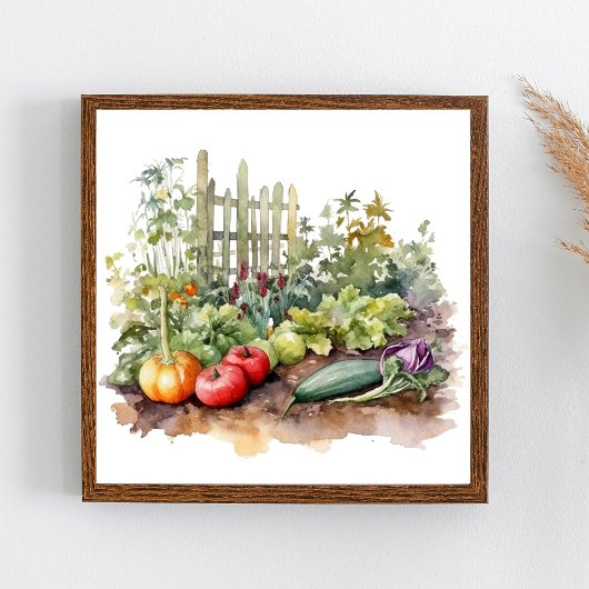 Gemüsegarten mit Zaun Aquarell Poster