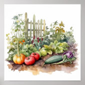 Gemüsegarten mit Zaun Aquarell Poster (Vorne)